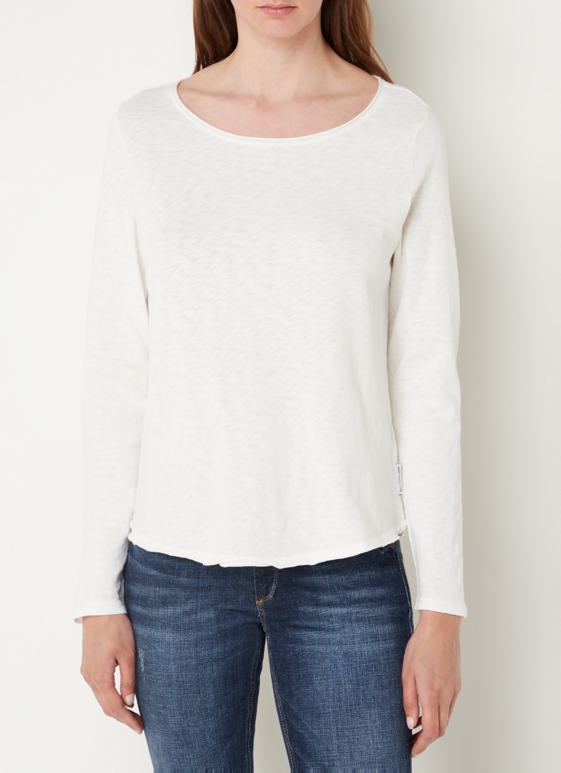 Marc O'Polo Denim Longsleeve met boothals - detail gebroken wit