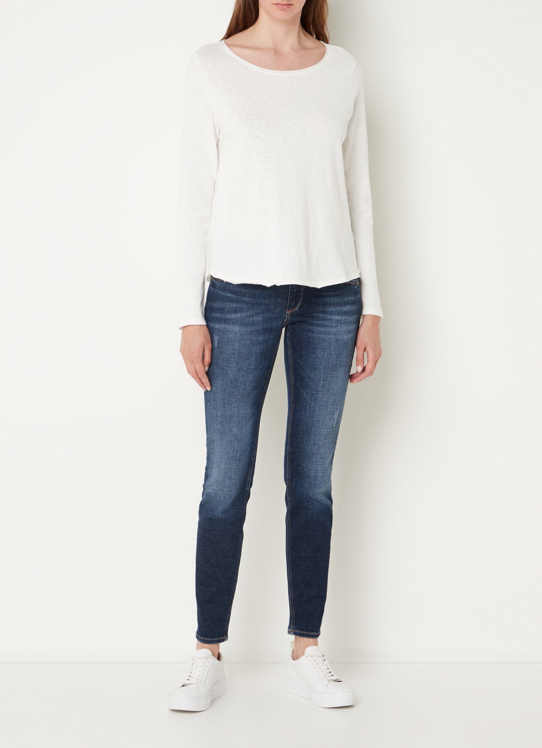 Marc O'Polo Denim Longsleeve met boothals - voorkant 4 gebroken wit