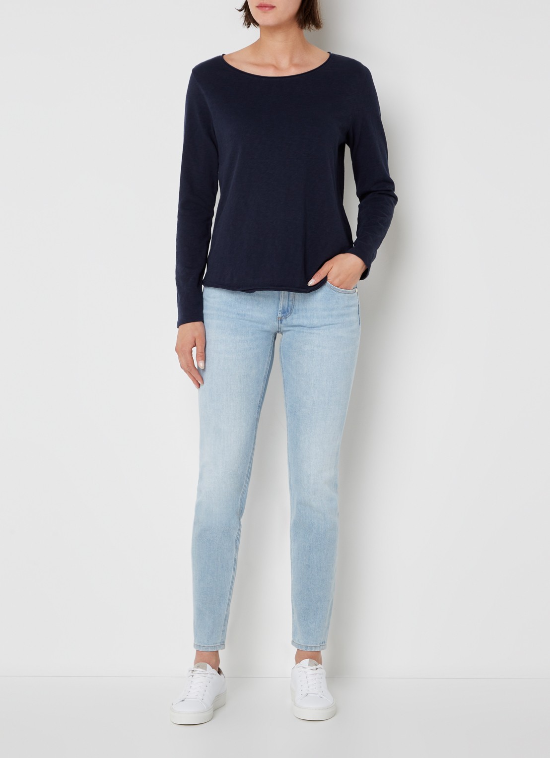 Marc O'Polo Denim Longsleeve met boothals - voorkant 3 blauw