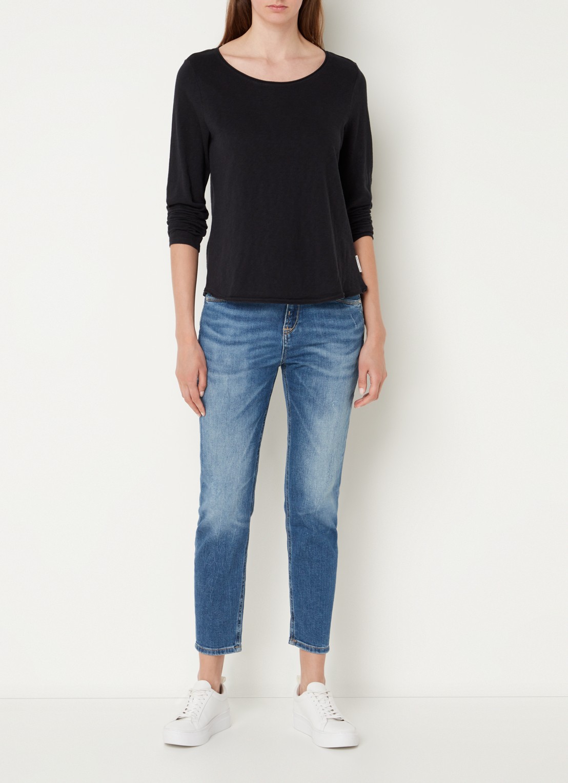 Marc O'Polo Denim Longsleeve met boothals - voorkant 4 zwart