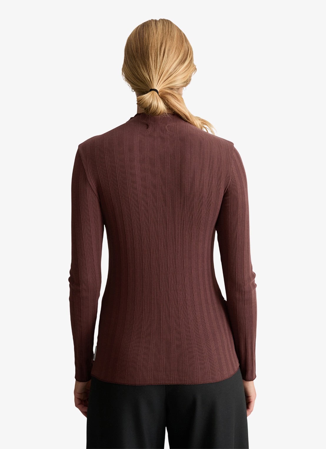 Marc O'Polo Denim Longsleeve met col  - achterkant 5 hazelnootbruin