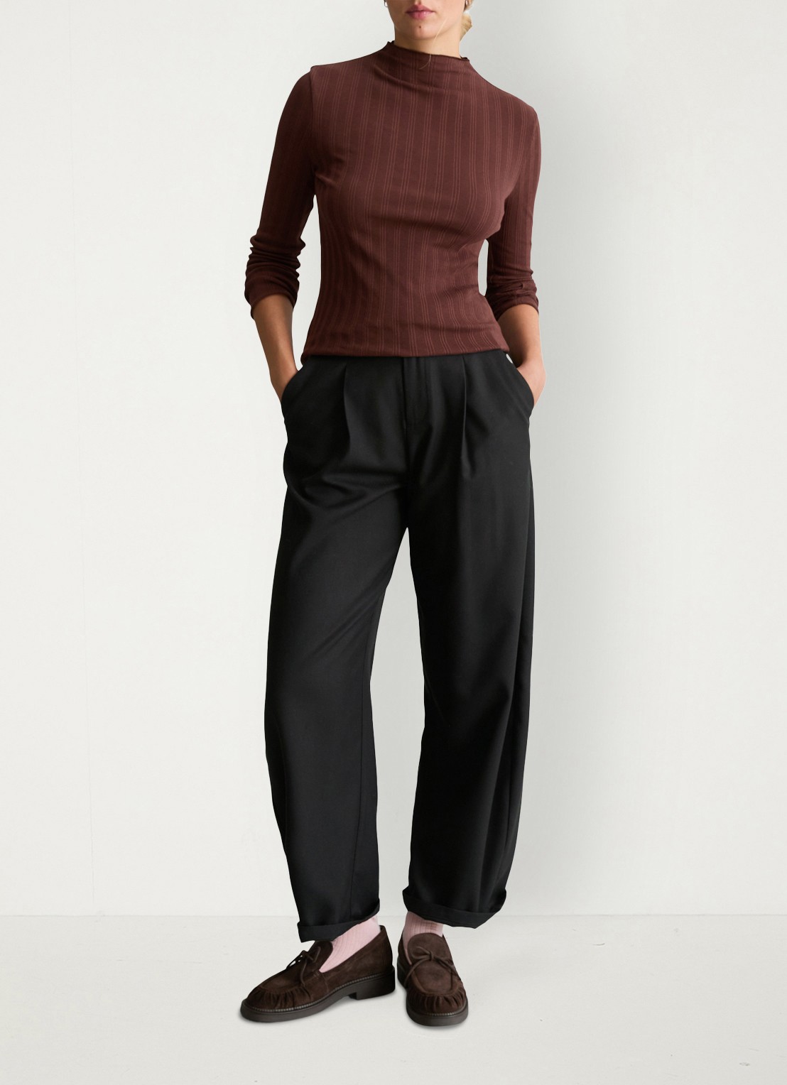 Marc O'Polo Denim Longsleeve met col  - voorkant 2 hazelnootbruin
