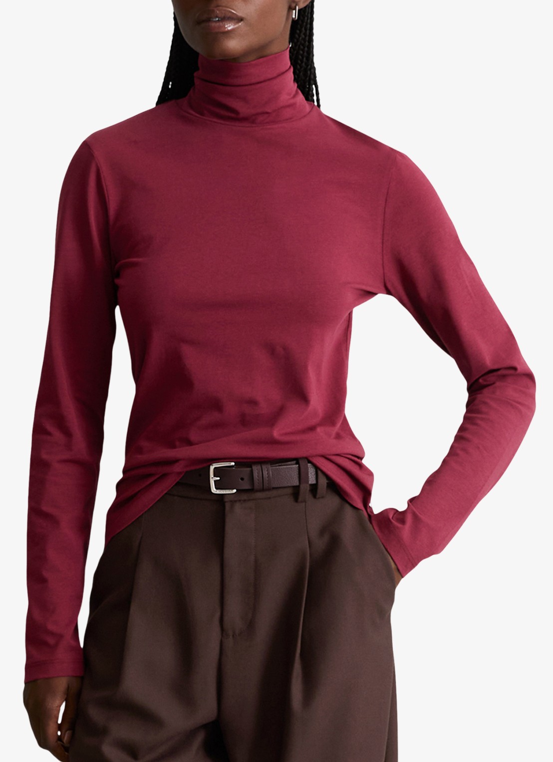 Marc O'Polo Denim Longsleeve met col - detail 2 donkerrood