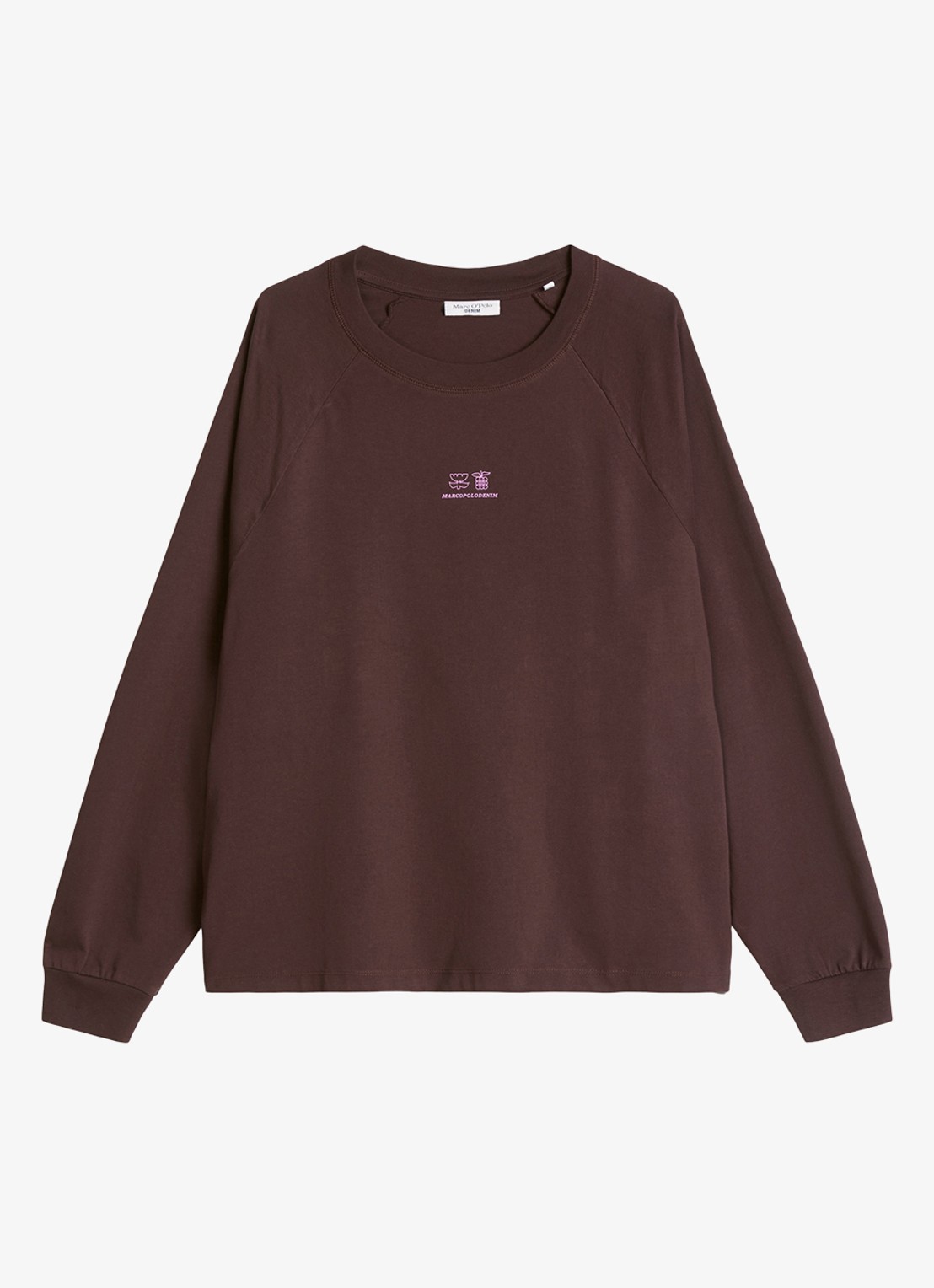 Marc O'Polo Denim Longsleeve met logo - voorkant 4 donkerbruin