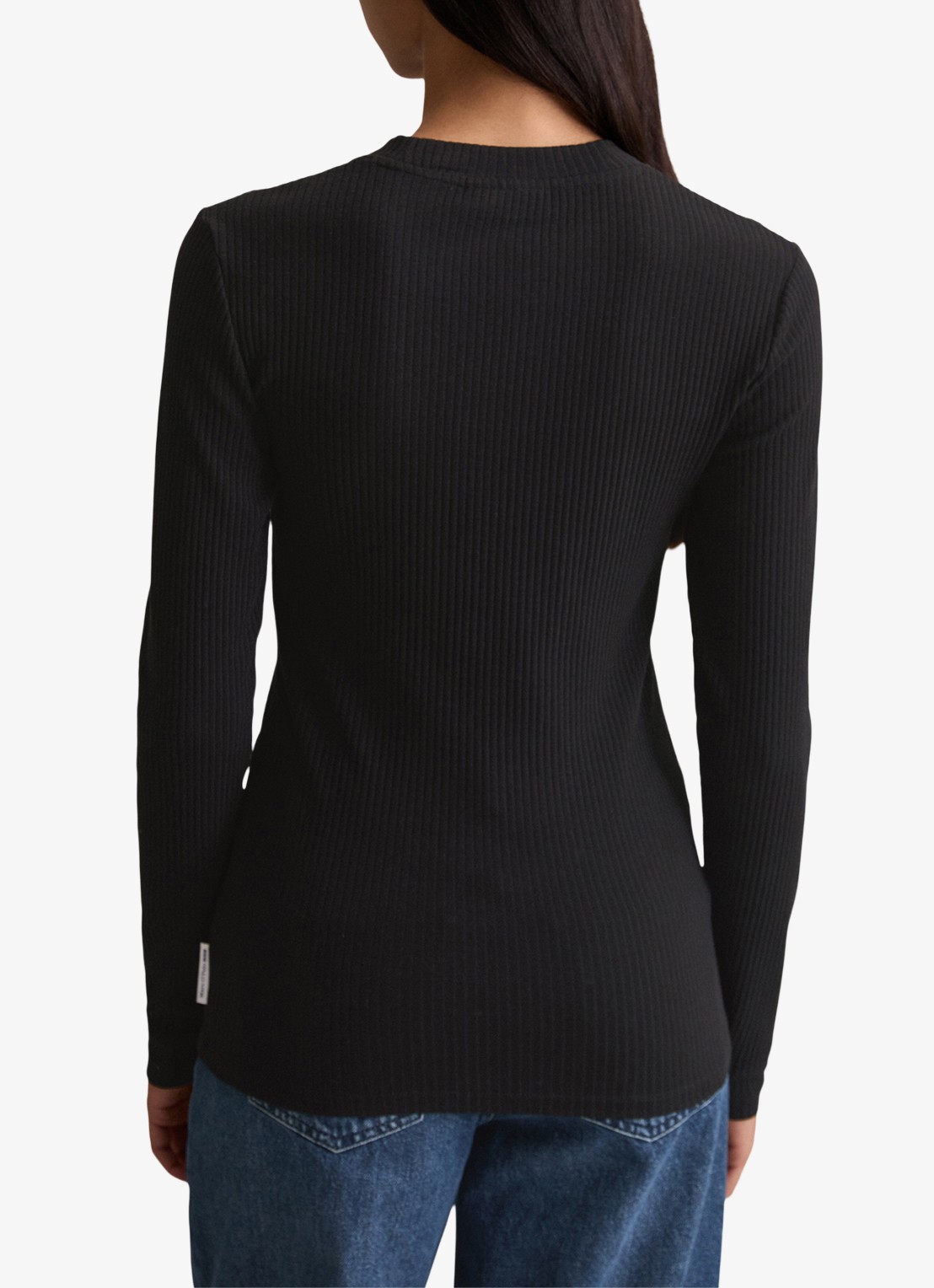Marc O'Polo Denim Longsleeve met ribstructuur - achterkant zwart