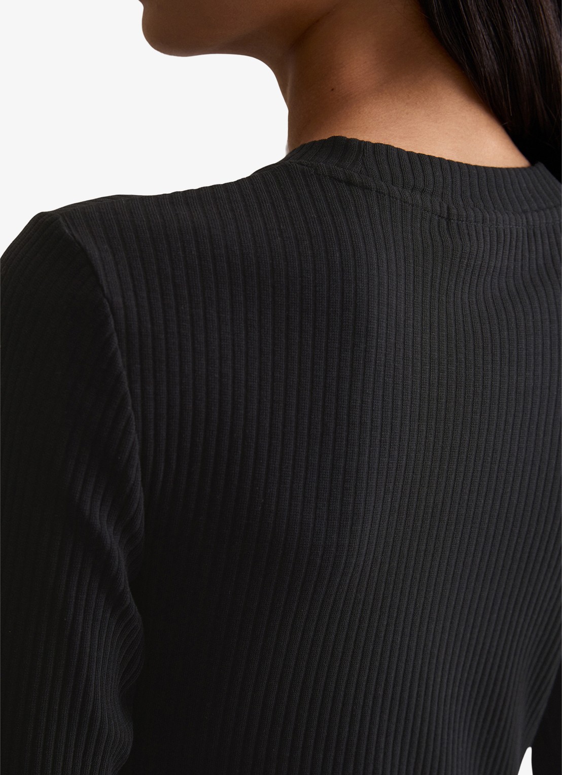 Marc O'Polo Denim Longsleeve met ribstructuur - detail 5 zwart