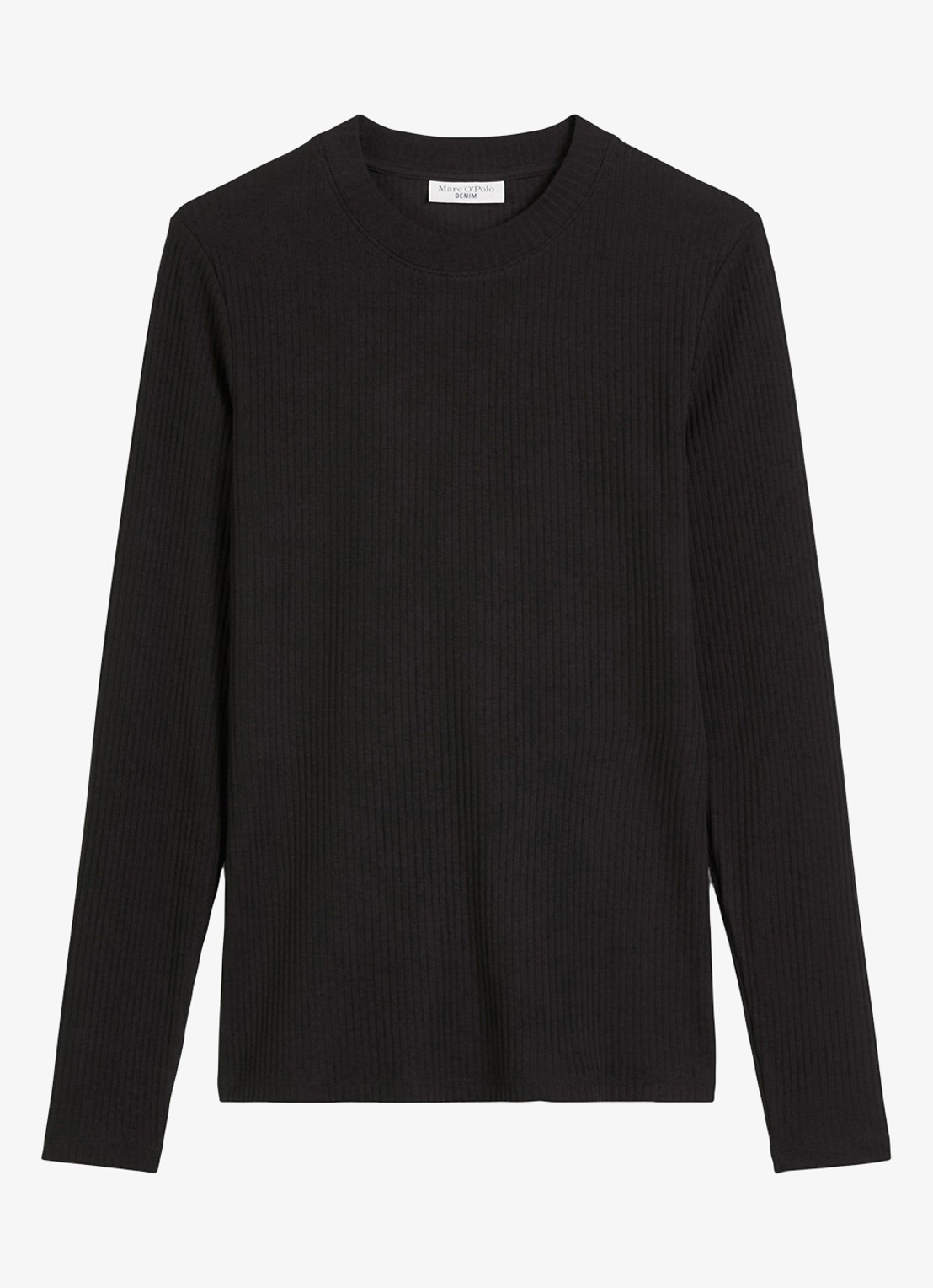Marc O'Polo Denim Longsleeve met ribstructuur - voorkant 2 zwart