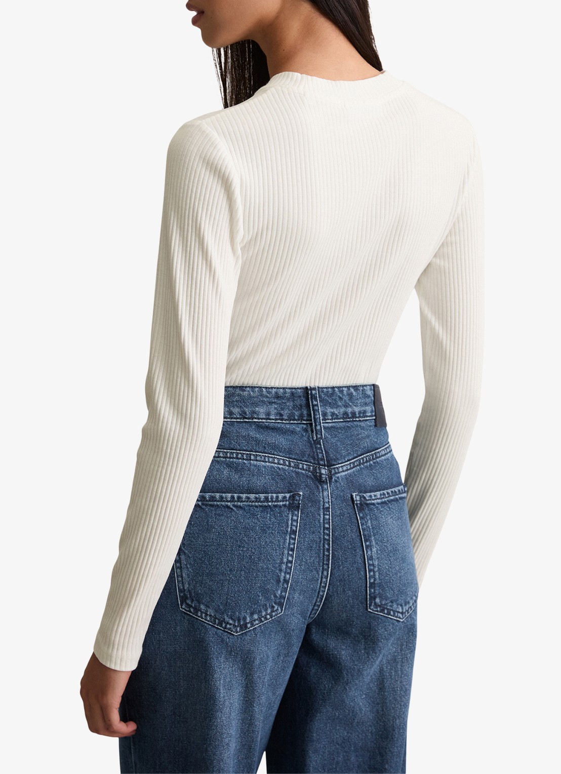 Marc O'Polo Denim Longsleeve met ribstructuur - achterkant wit