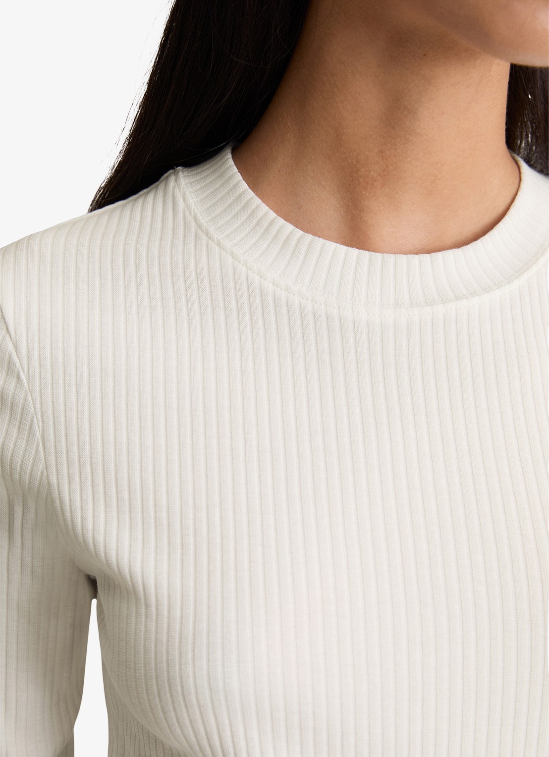 Marc O'Polo Denim Longsleeve met ribstructuur - detail 5 wit