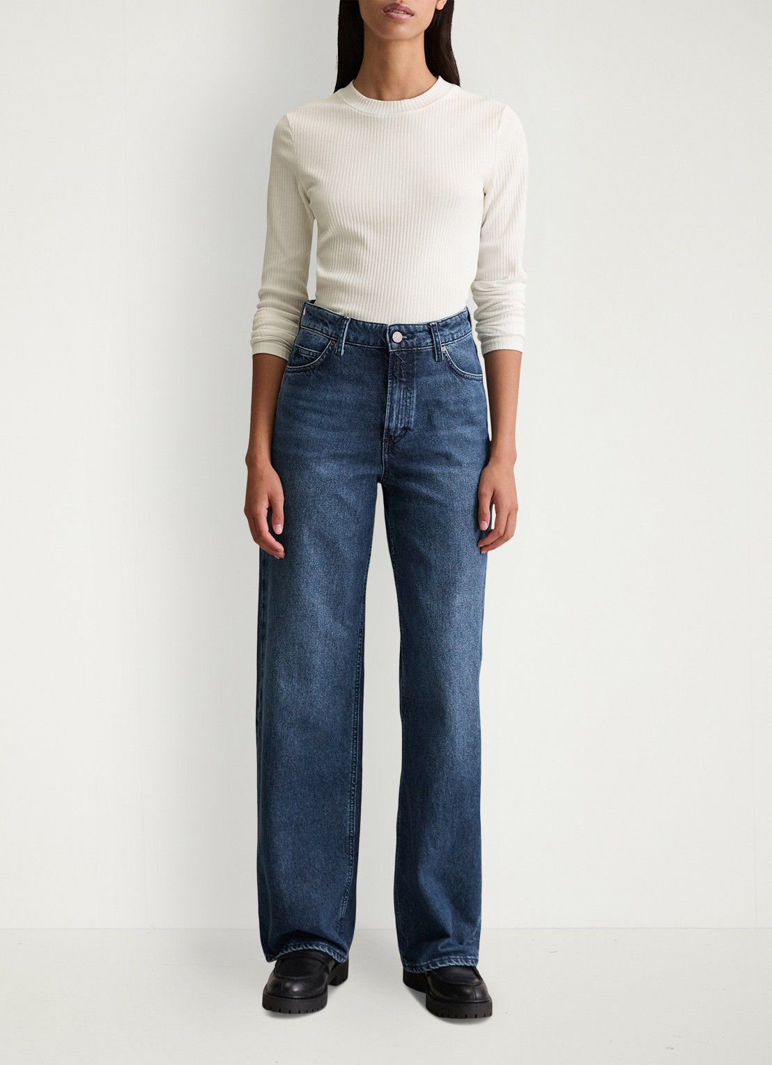 Marc O'Polo Denim Longsleeve met ribstructuur - voorkant 3 wit