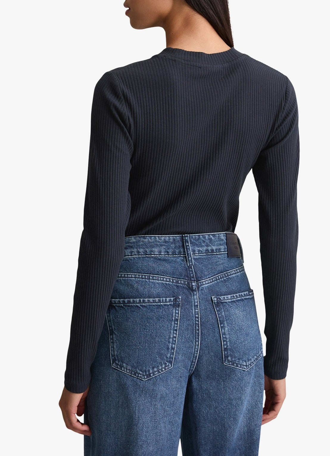 Marc O'Polo Denim Longsleeve met ribstructuur - achterkant 5 donkerblauw