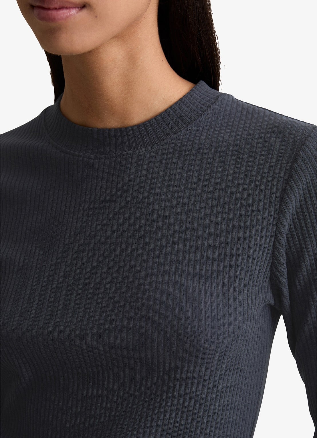 Marc O'Polo Denim Longsleeve met ribstructuur - detail 4 donkerblauw