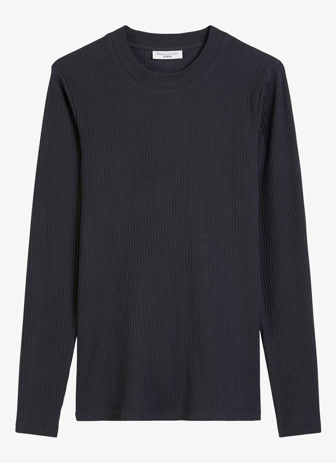 Marc O'Polo Denim Longsleeve met ribstructuur - voorkant donkerblauw