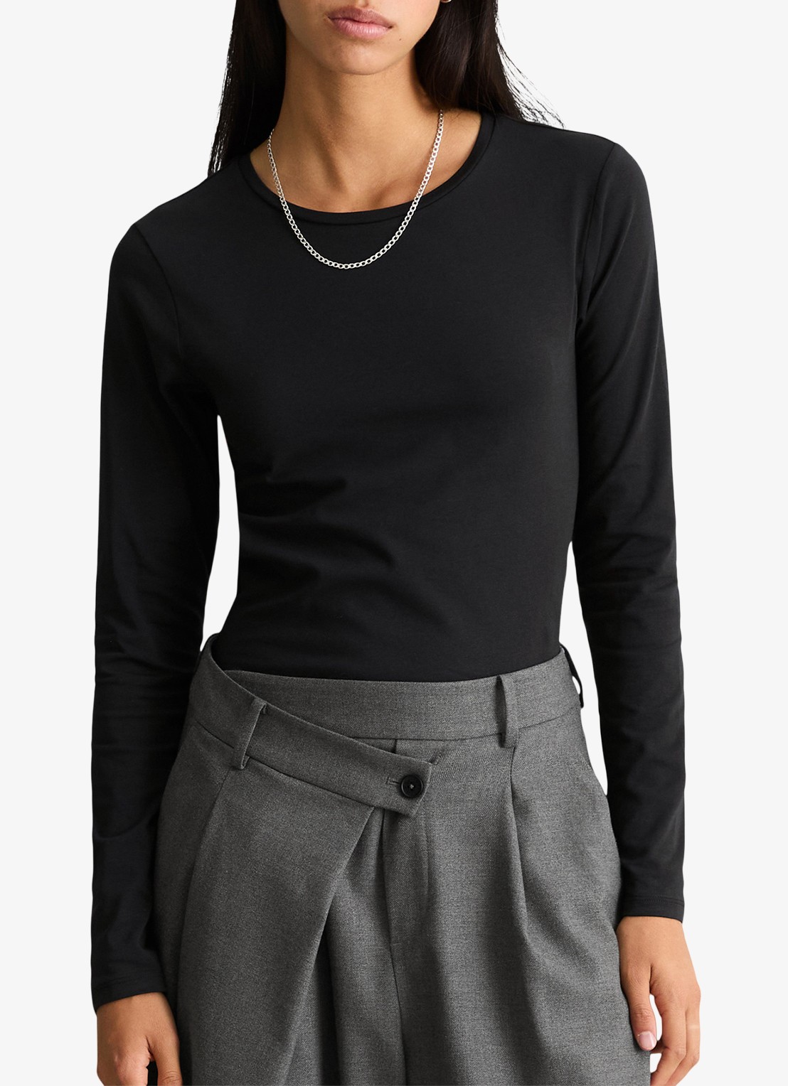 Marc O'Polo Denim Longsleeve met ronde hals - voorkant 2 zwart
