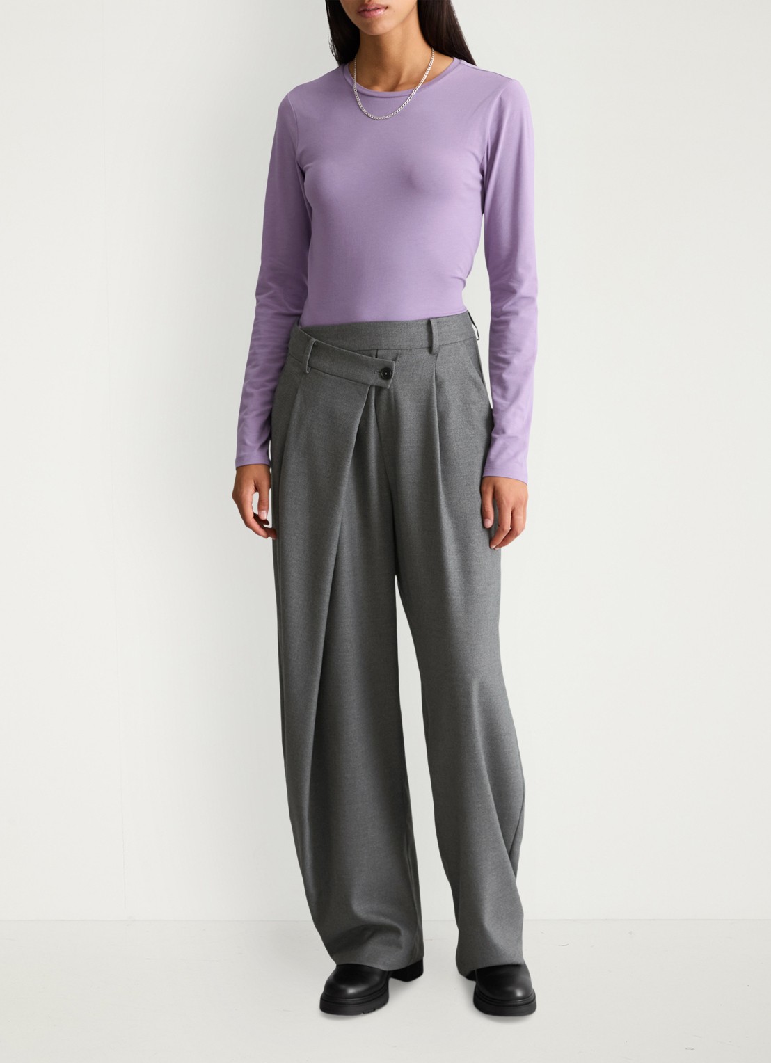 Marc O'Polo Denim Longsleeve met ronde hals - voorkant 4 lila