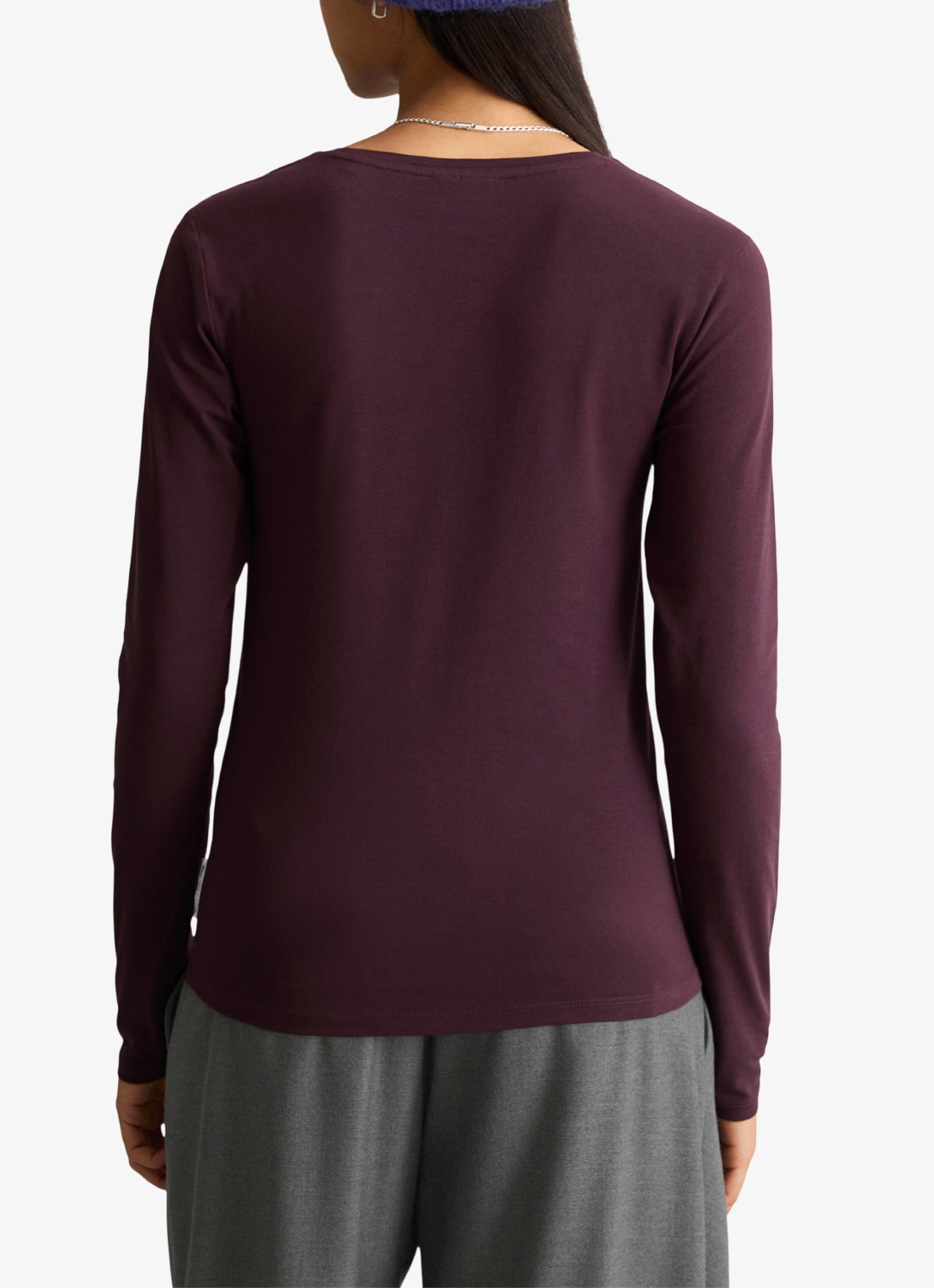 Marc O'Polo Denim Longsleeve met ronde hals - achterkant 3 bordeauxrood