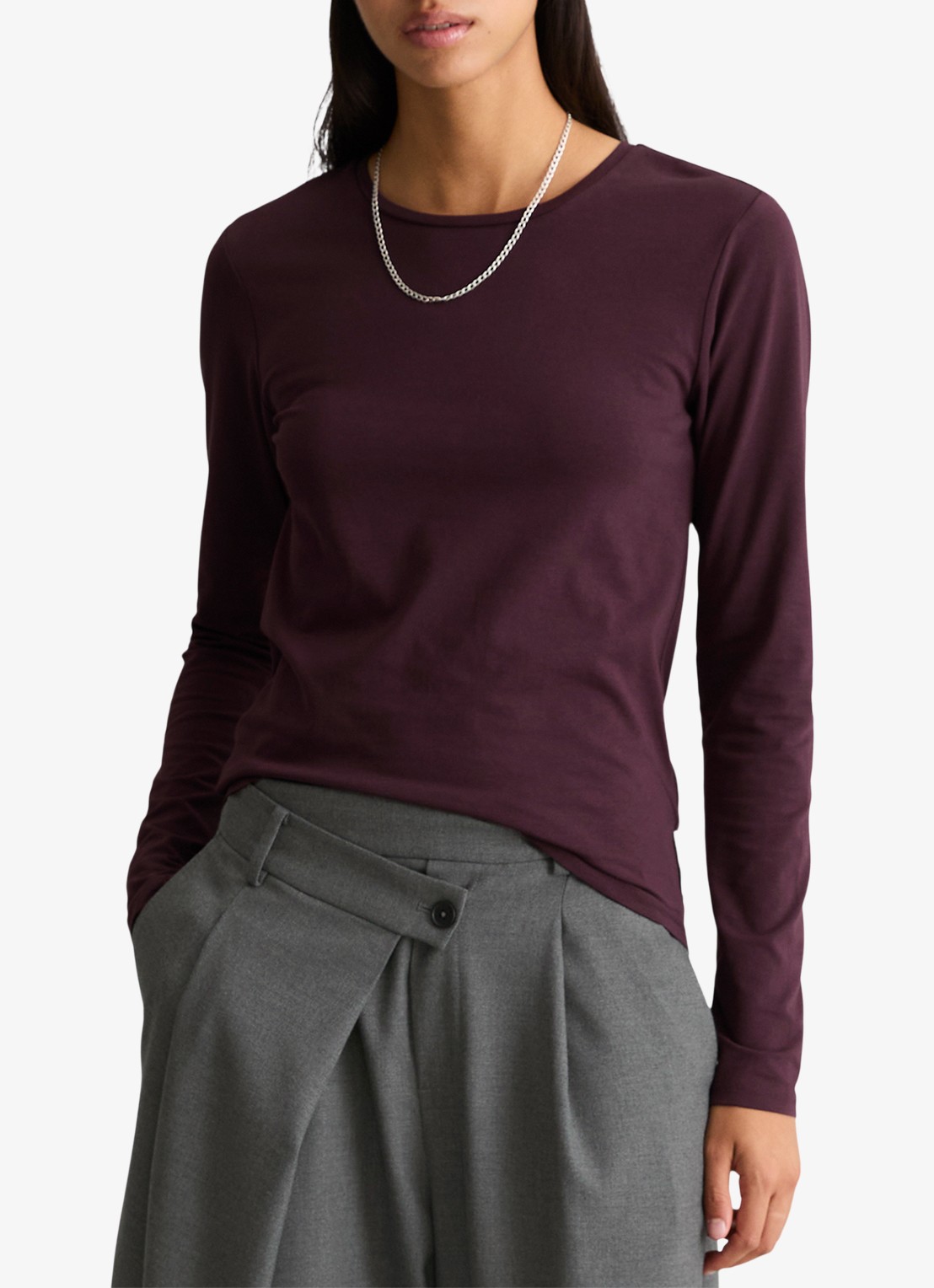 Marc O'Polo Denim Longsleeve met ronde hals - detail bordeauxrood