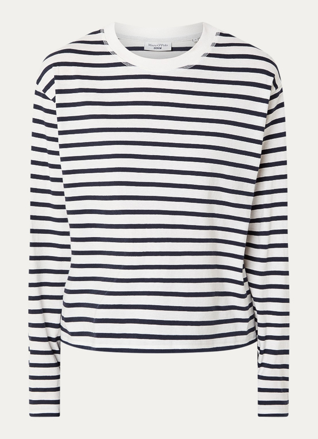 Marc O'Polo Denim Longsleeve met streepprint - voorkant 3 wit