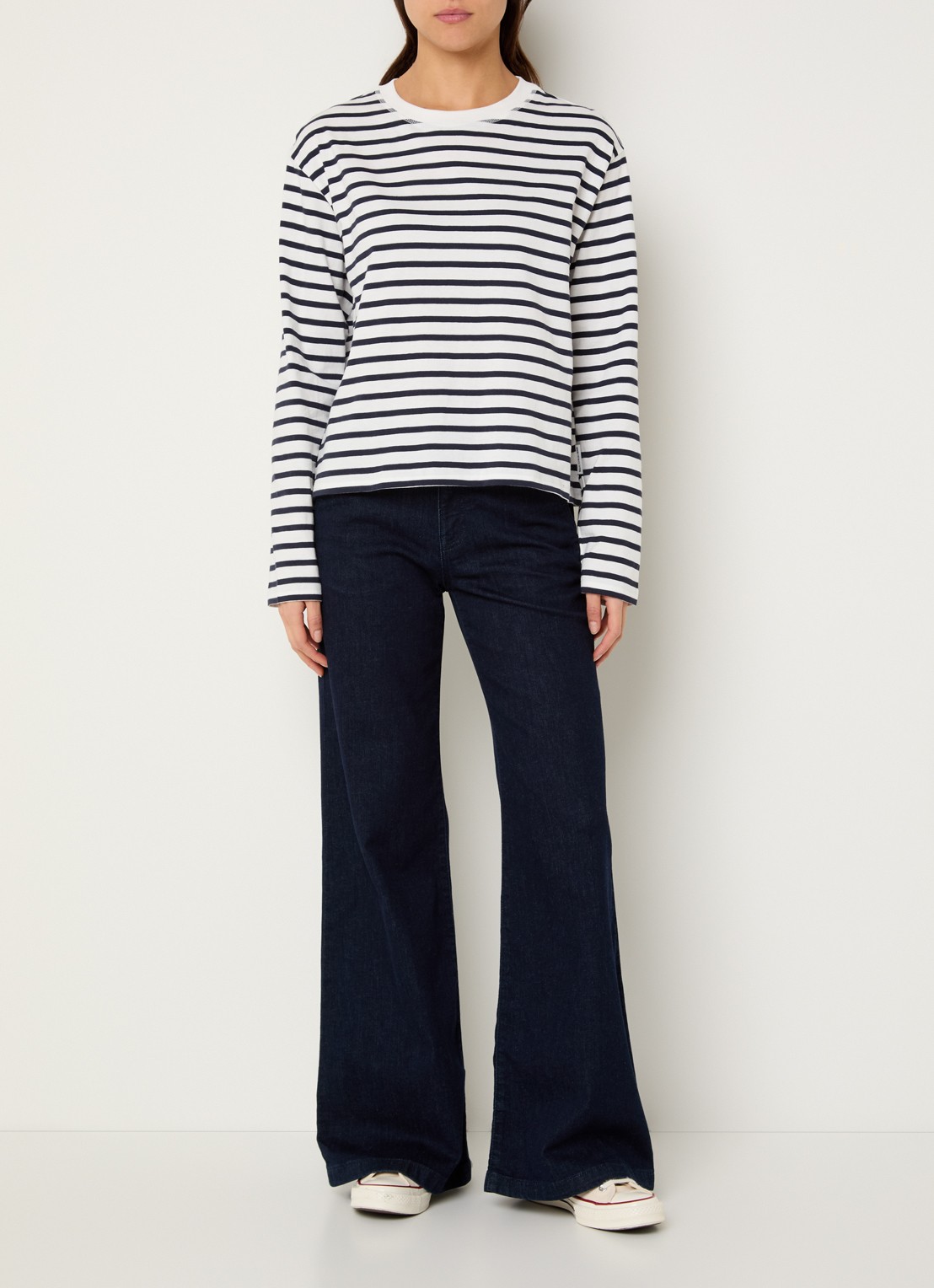 Marc O'Polo Denim Longsleeve met streepprint - voorkant 4 wit