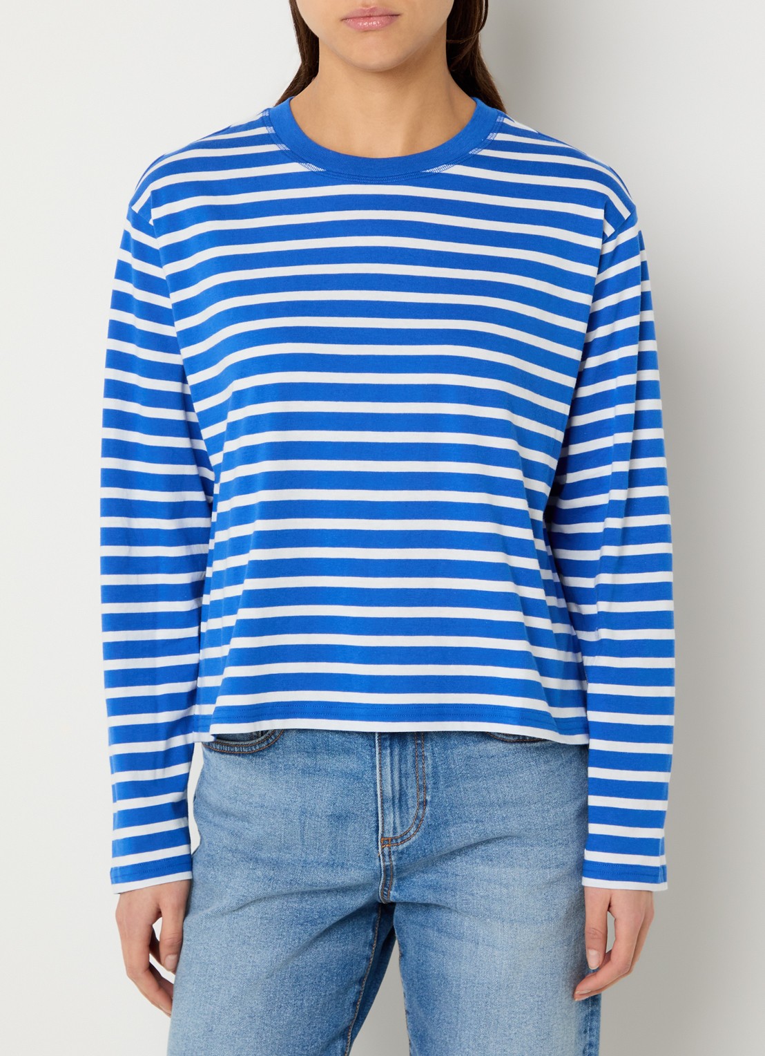 Marc O'Polo Denim Longsleeve met streepprint - detail 4 blauw