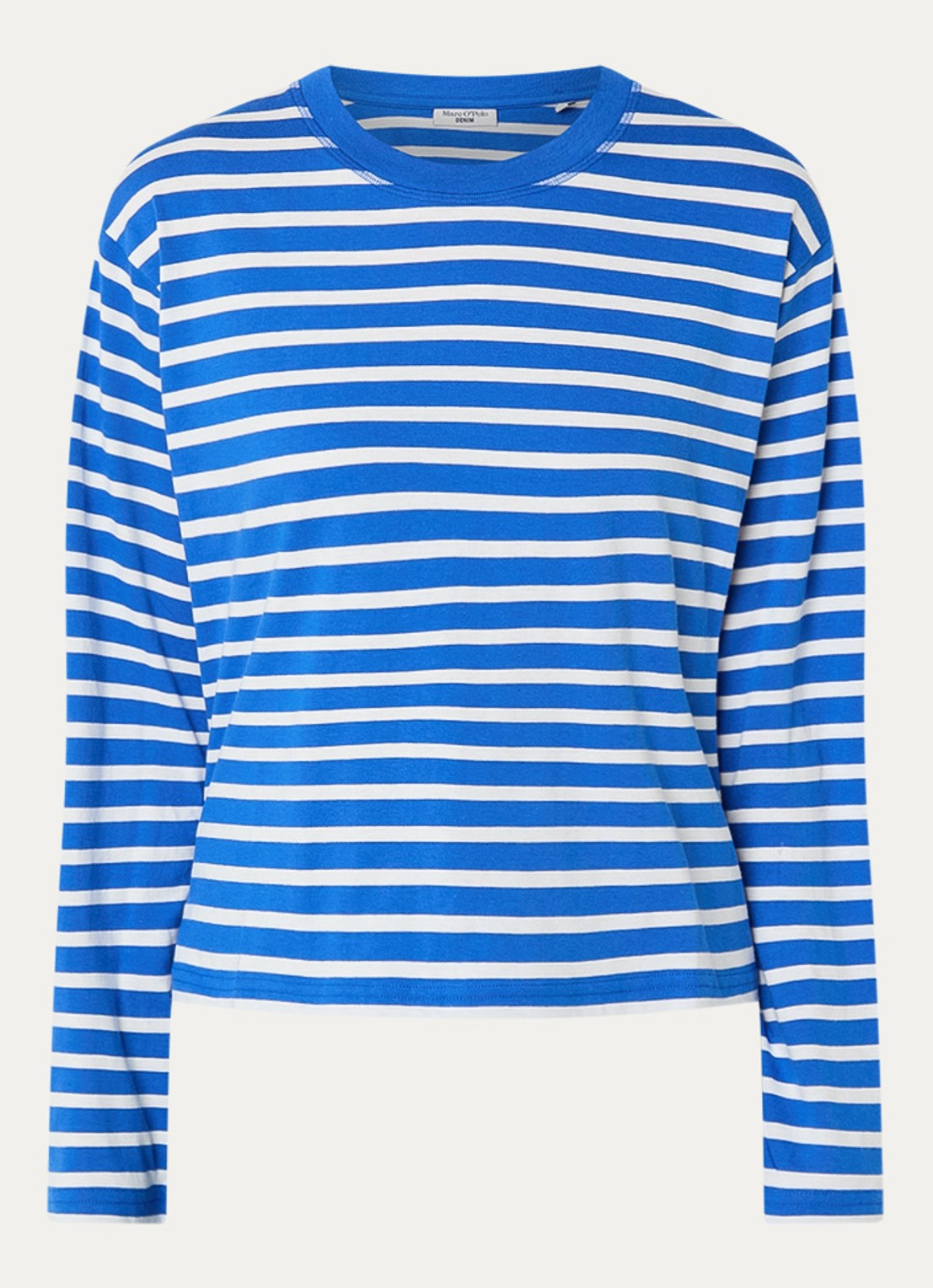 Marc O'Polo Denim Longsleeve met streepprint - voorkant 2 blauw