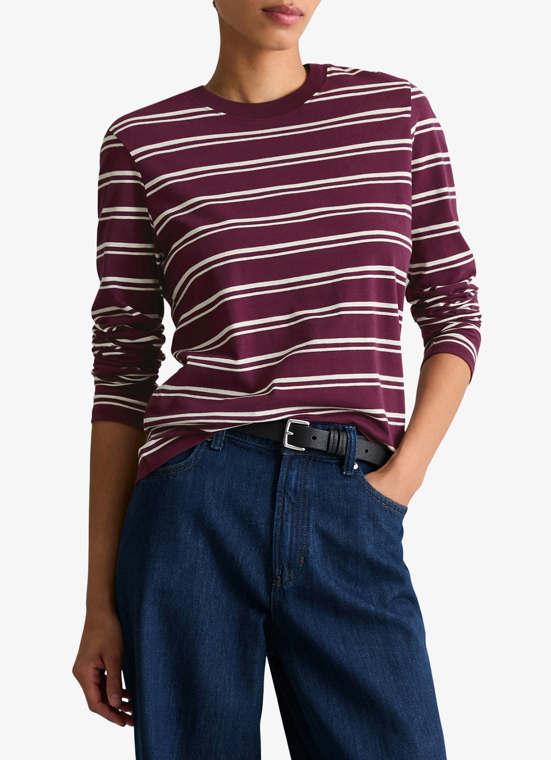 Marc O'Polo Denim Longsleeve met streepprint - detail donkerrood