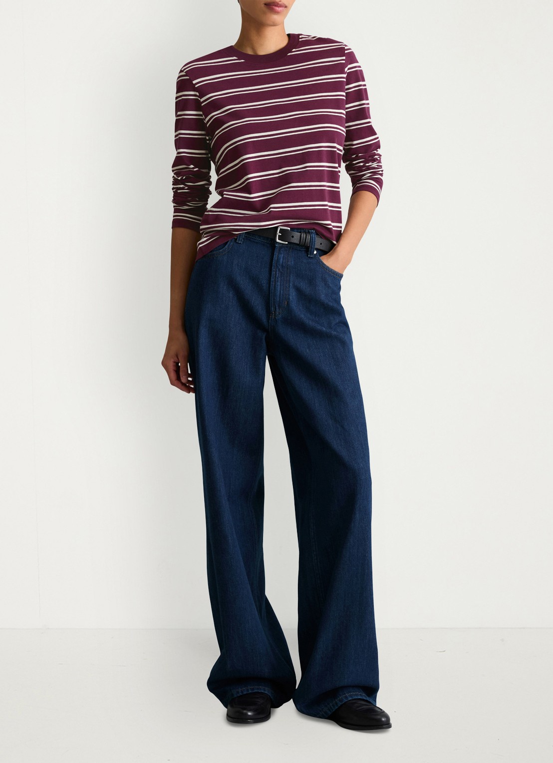 Marc O'Polo Denim Longsleeve met streepprint - voorkant 4 donkerrood
