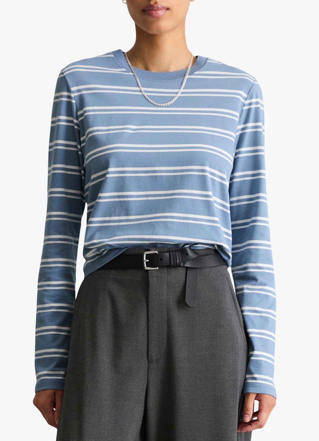 Marc O'Polo Denim Longsleeve met streepprint - detail lichtblauw