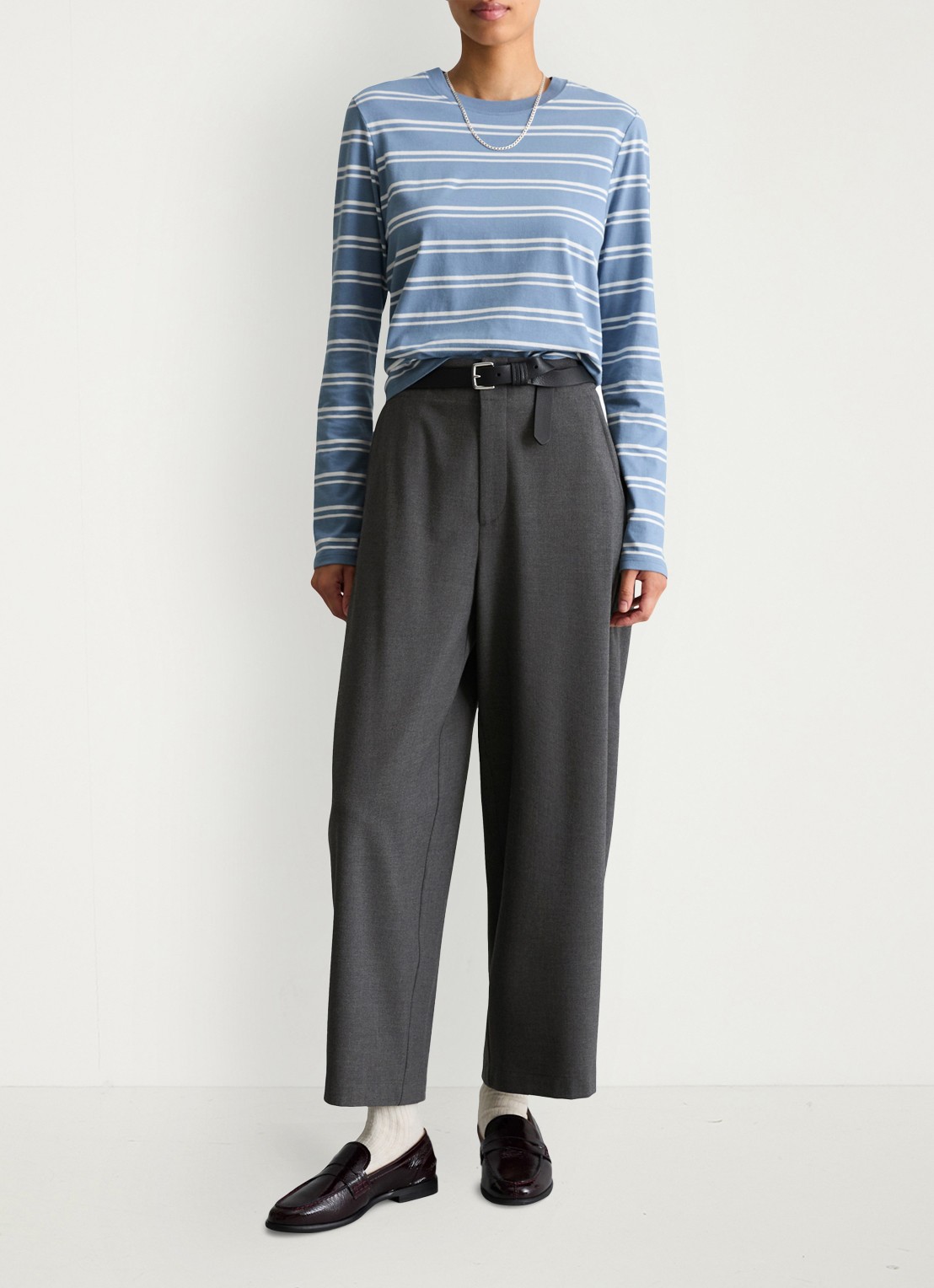 Marc O'Polo Denim Longsleeve met streepprint - voorkant 4 lichtblauw