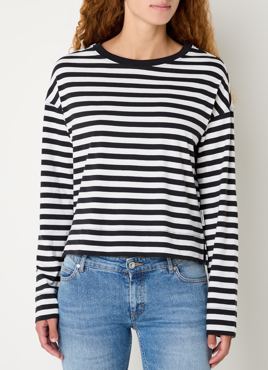 Marc O'Polo Denim Longsleeve van  katoen met streepprint - detail 2 zwart
