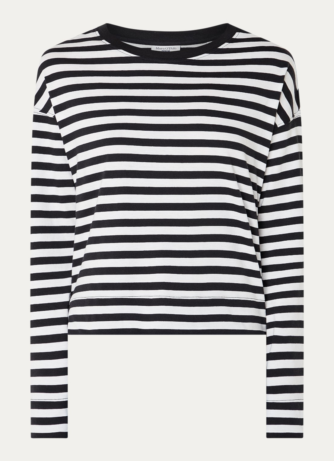 Marc O'Polo Denim Longsleeve van  katoen met streepprint - voorkant 3 zwart