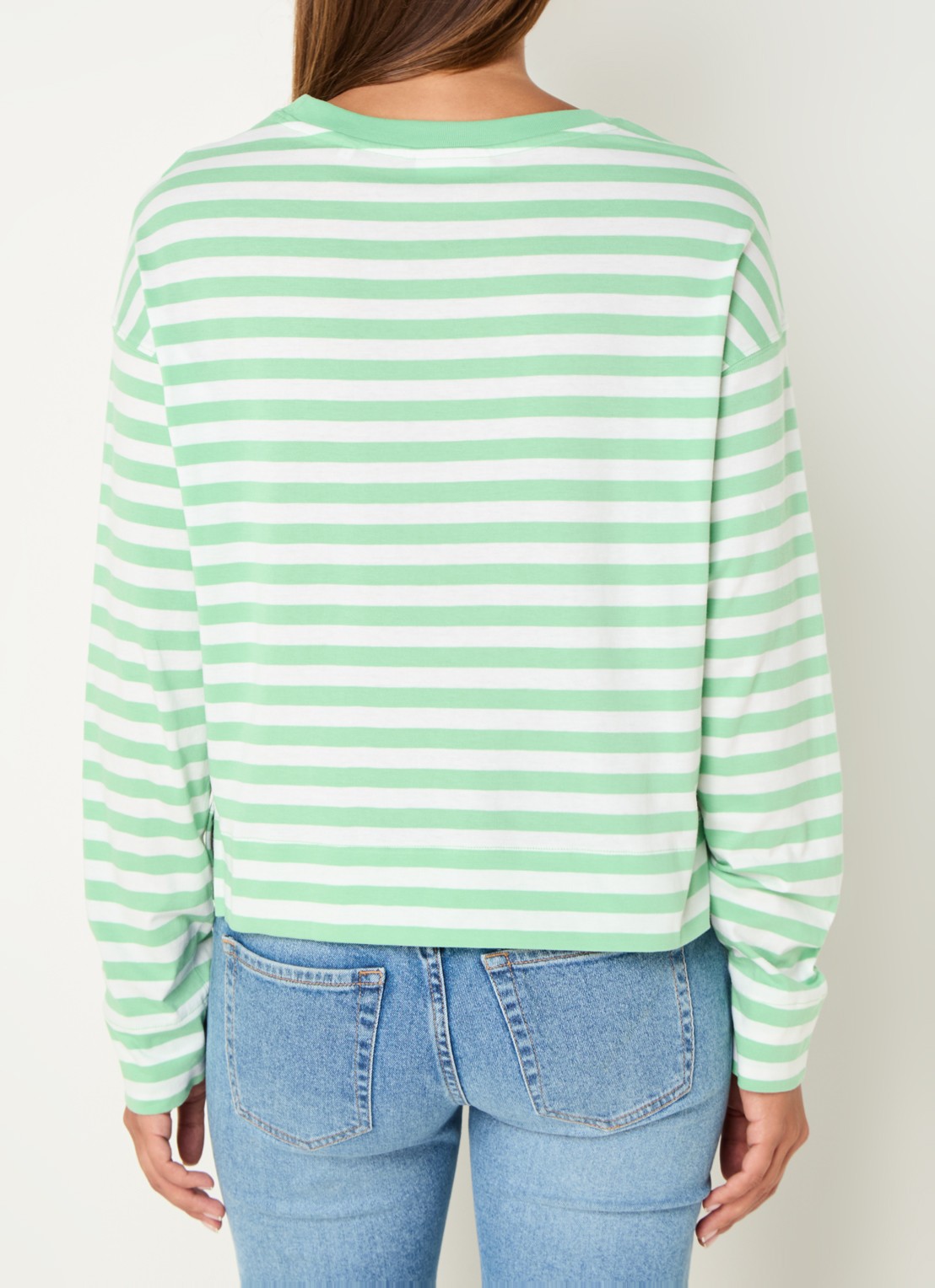 Marc O'Polo Denim Longsleeve van  katoen met streepprint - achterkant 5 lichtgroen