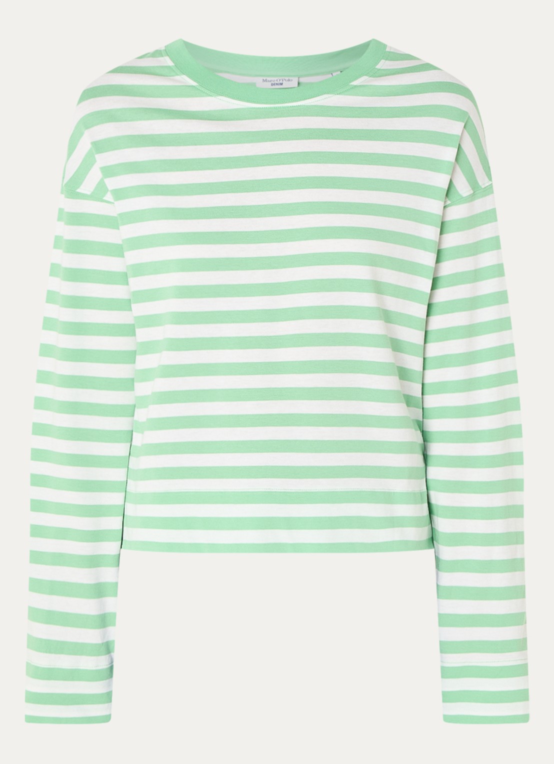 Marc O'Polo Denim Longsleeve van  katoen met streepprint - voorkant 7 lichtgroen