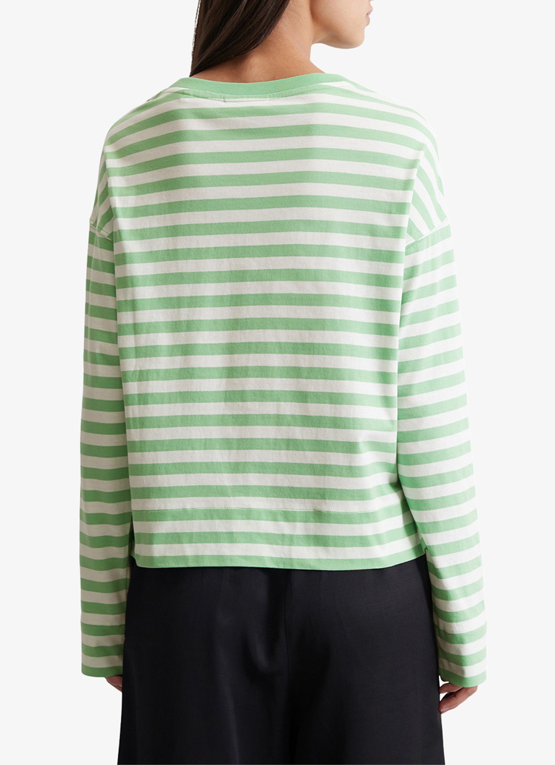 Marc O'Polo Denim Longsleeve van  katoen met streepprint - achterkant 6 lichtgroen