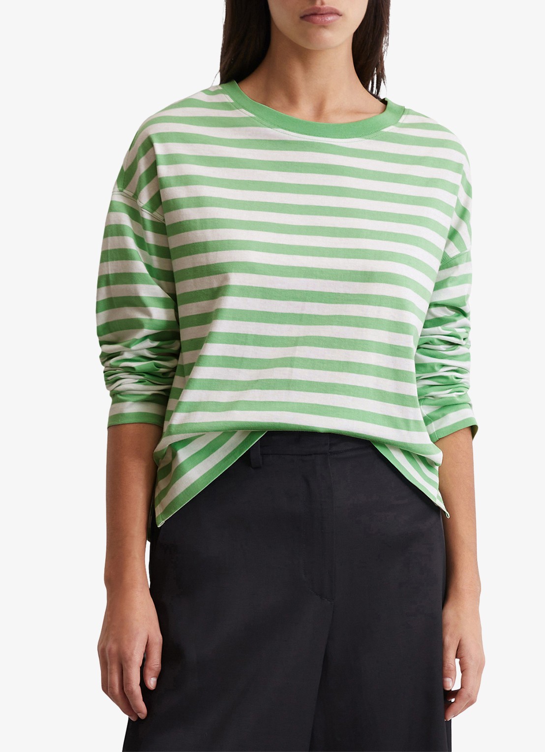 Marc O'Polo Denim Longsleeve van  katoen met streepprint - detail 3 lichtgroen