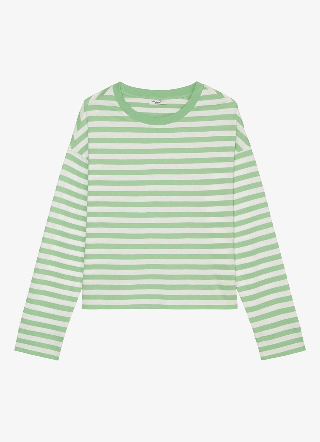 Marc O'Polo Denim Longsleeve van  katoen met streepprint - voorkant 9 lichtgroen