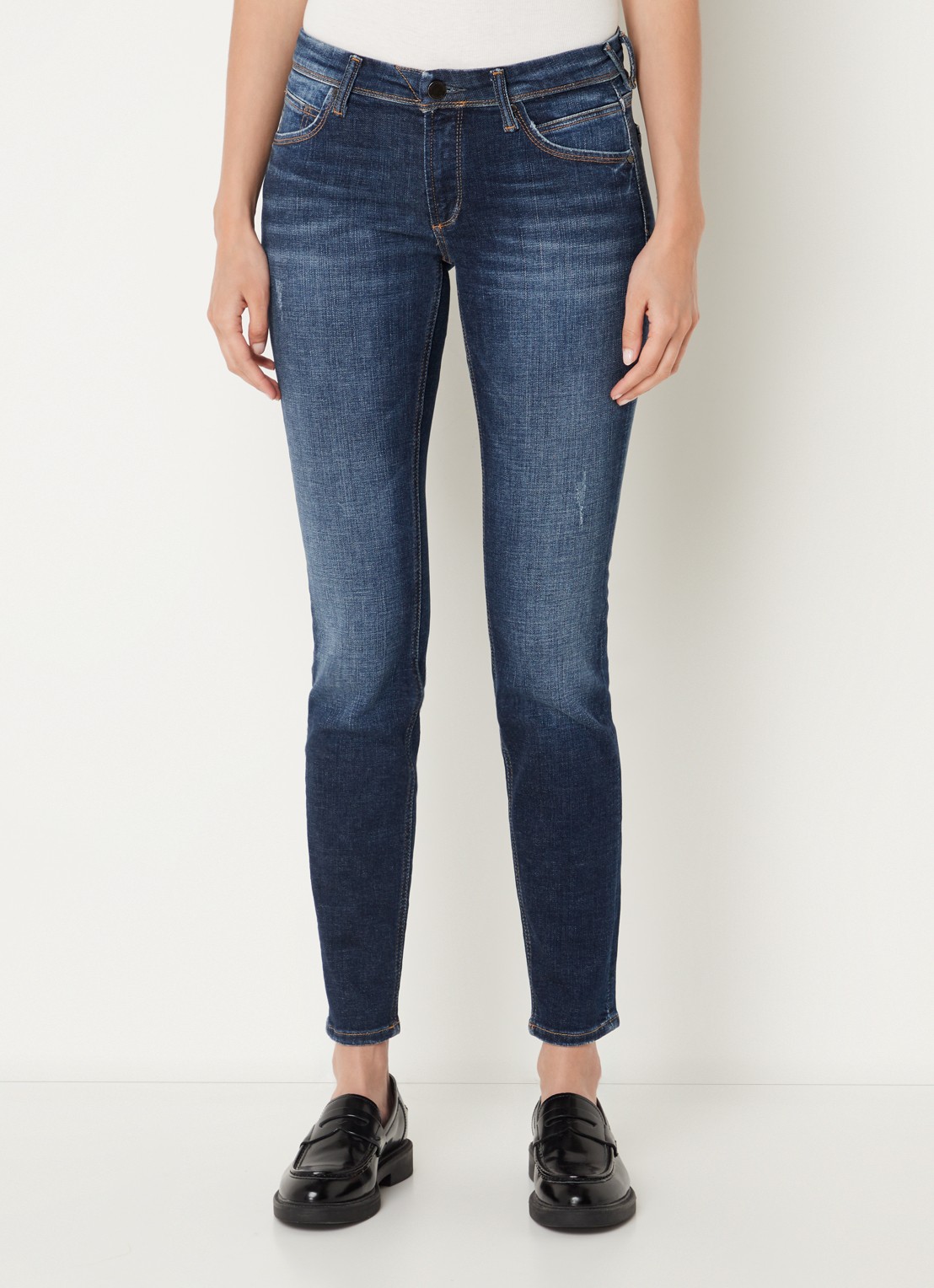 Marc O'Polo Denim Mid waist slim fit jeans met donkere wassing - detail 4 indigo