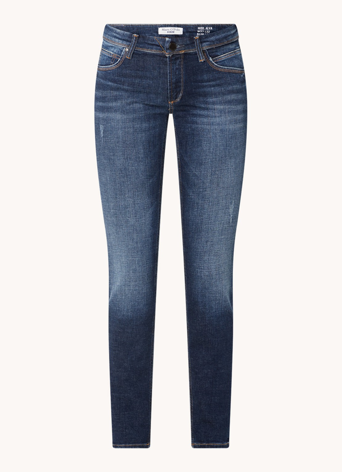 Marc O'Polo Denim Mid waist slim fit jeans met donkere wassing - voorkant 2 indigo