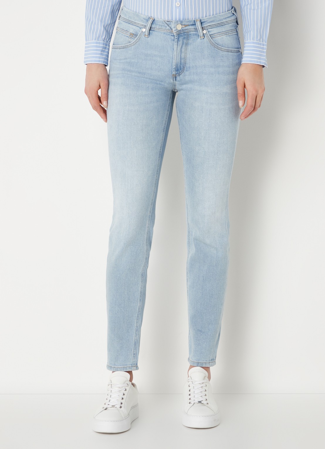 Marc O'Polo Denim Mid waist slim fit jeans met lichte wassing - detail indigo