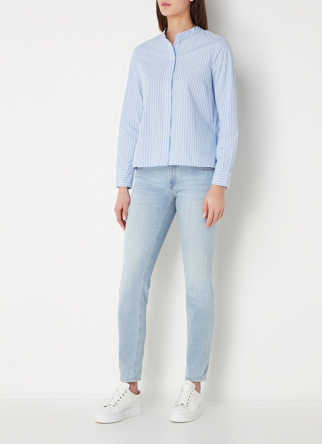 Marc O'Polo Denim Mid waist slim fit jeans met lichte wassing - voorkant 4 indigo