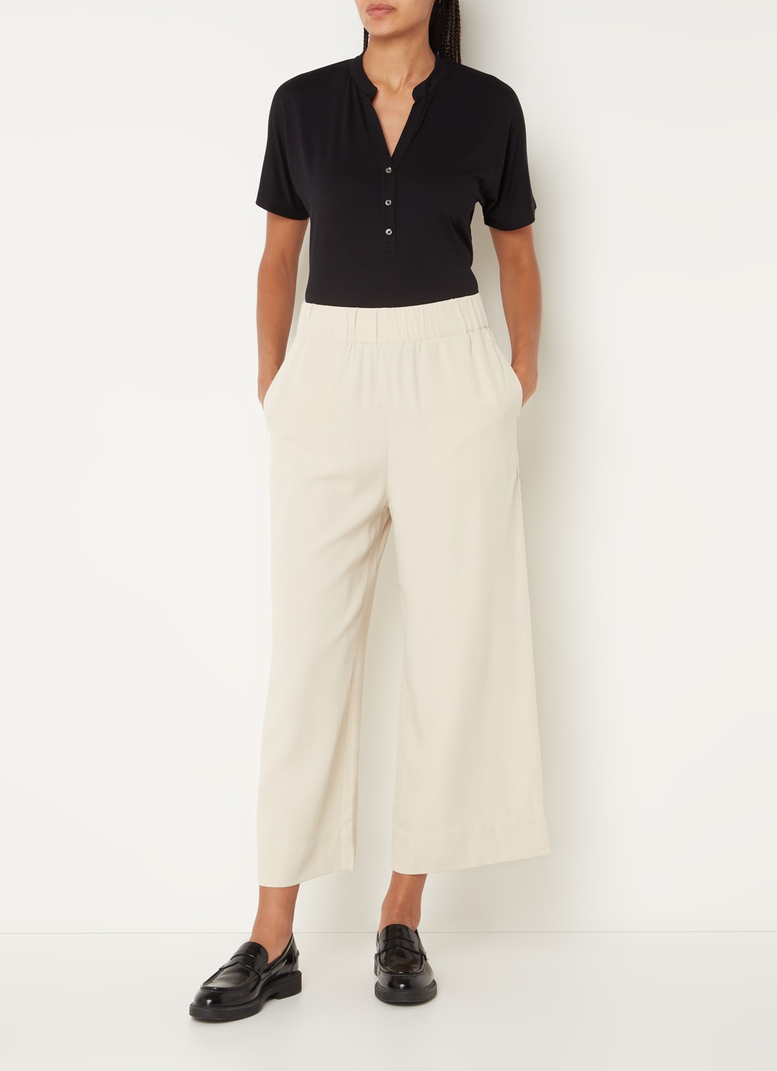 Marc O'Polo Denim Mid waist wide fit culotte  - voorkant 4 beige