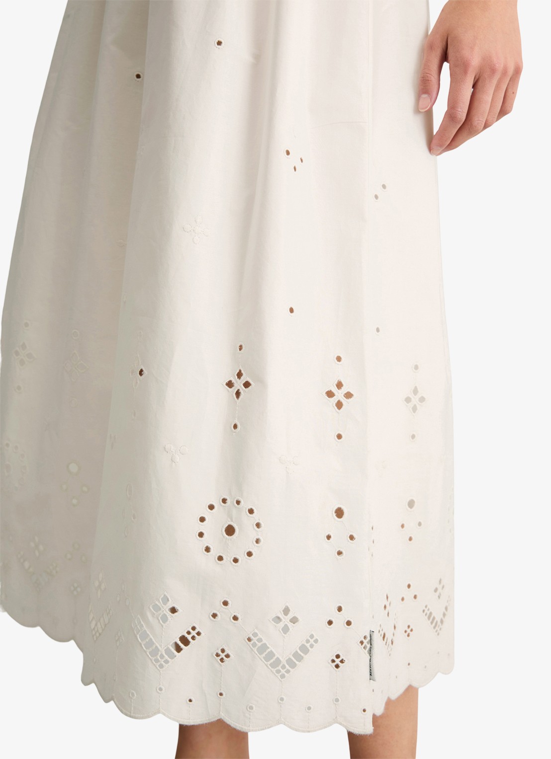 Marc O'Polo Denim Midi jurk met plooien en broderie - detail 4 silky white-1183 / wit