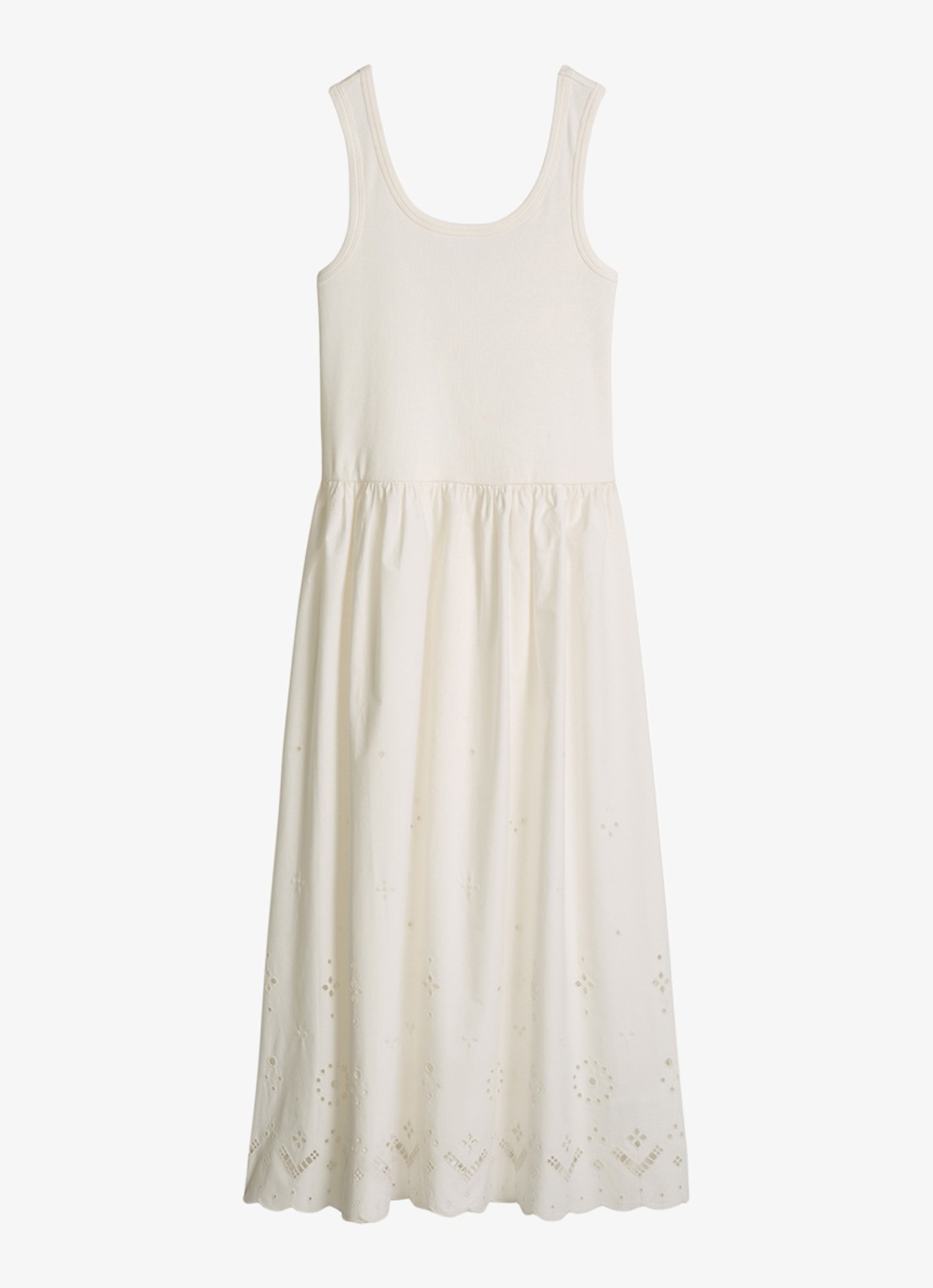 Marc O'Polo Denim Midi jurk met plooien en broderie - voorkant silky white-1183 / wit