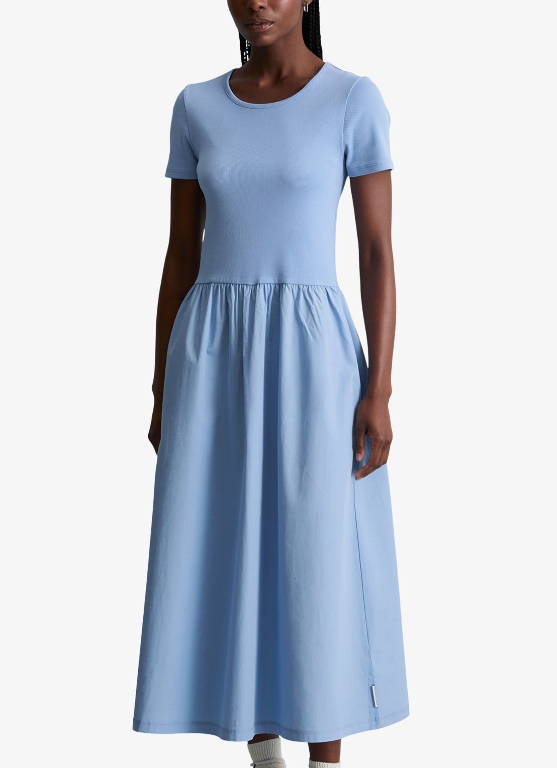 Marc O'Polo Denim Midi jurk met plooien - detail medium blue 4840-4840 / blauw