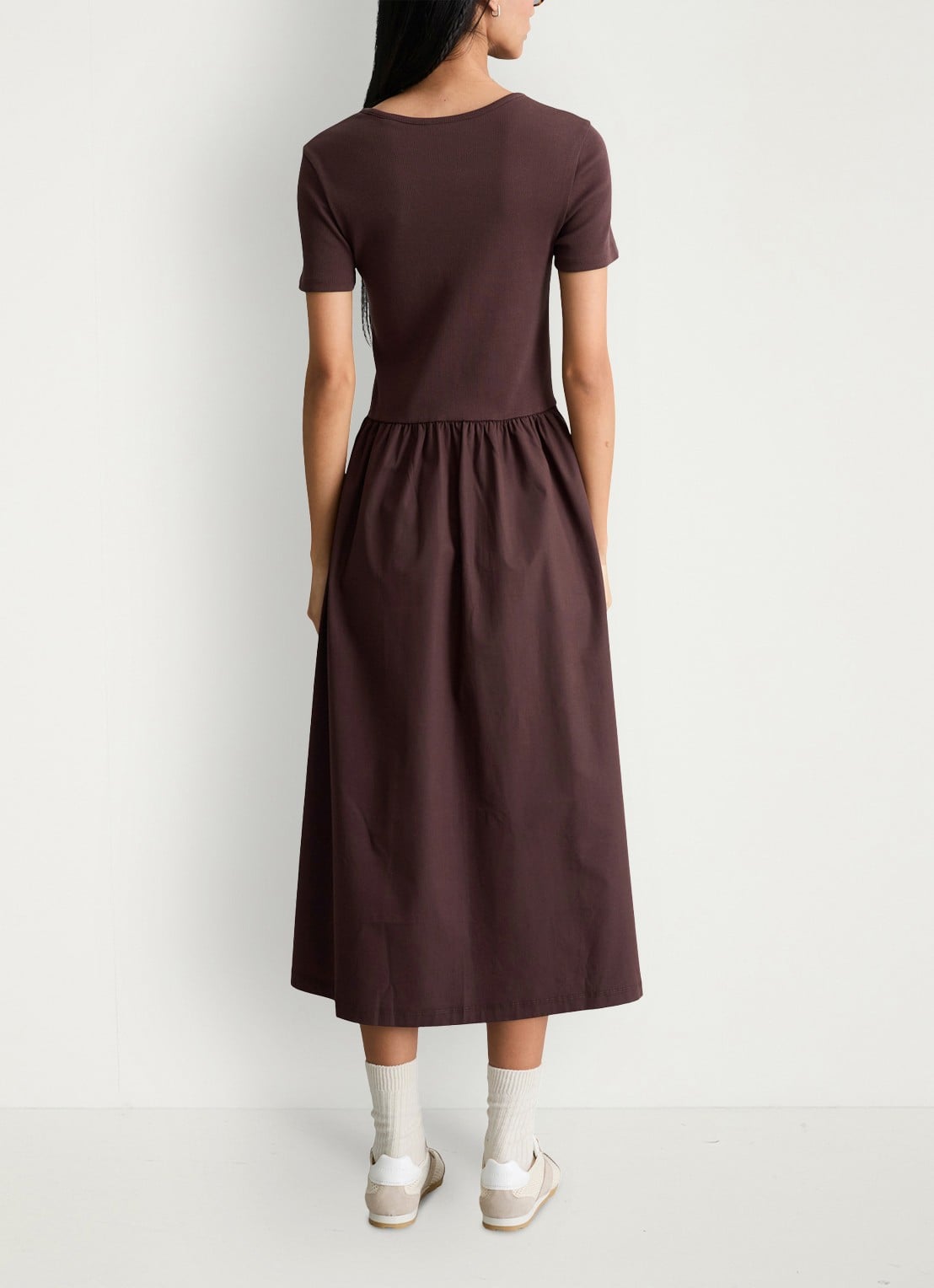 Marc O'Polo Denim Midi jurk met plooien - achterkant 5 burnt aubergine-6929 / paars