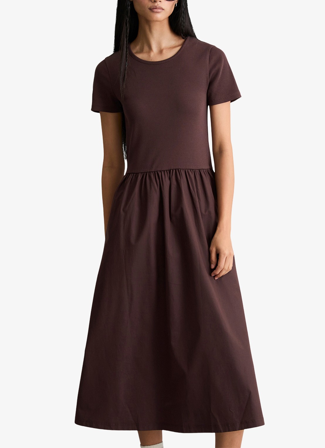 Marc O'Polo Denim Midi jurk met plooien - detail 3 burnt aubergine-6929 / paars