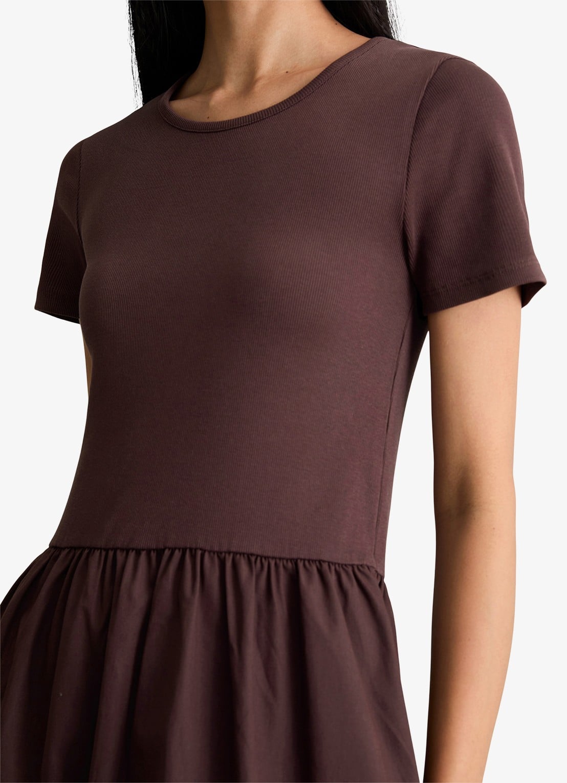 Marc O'Polo Denim Midi jurk met plooien - detail 4 burnt aubergine-6929 / paars