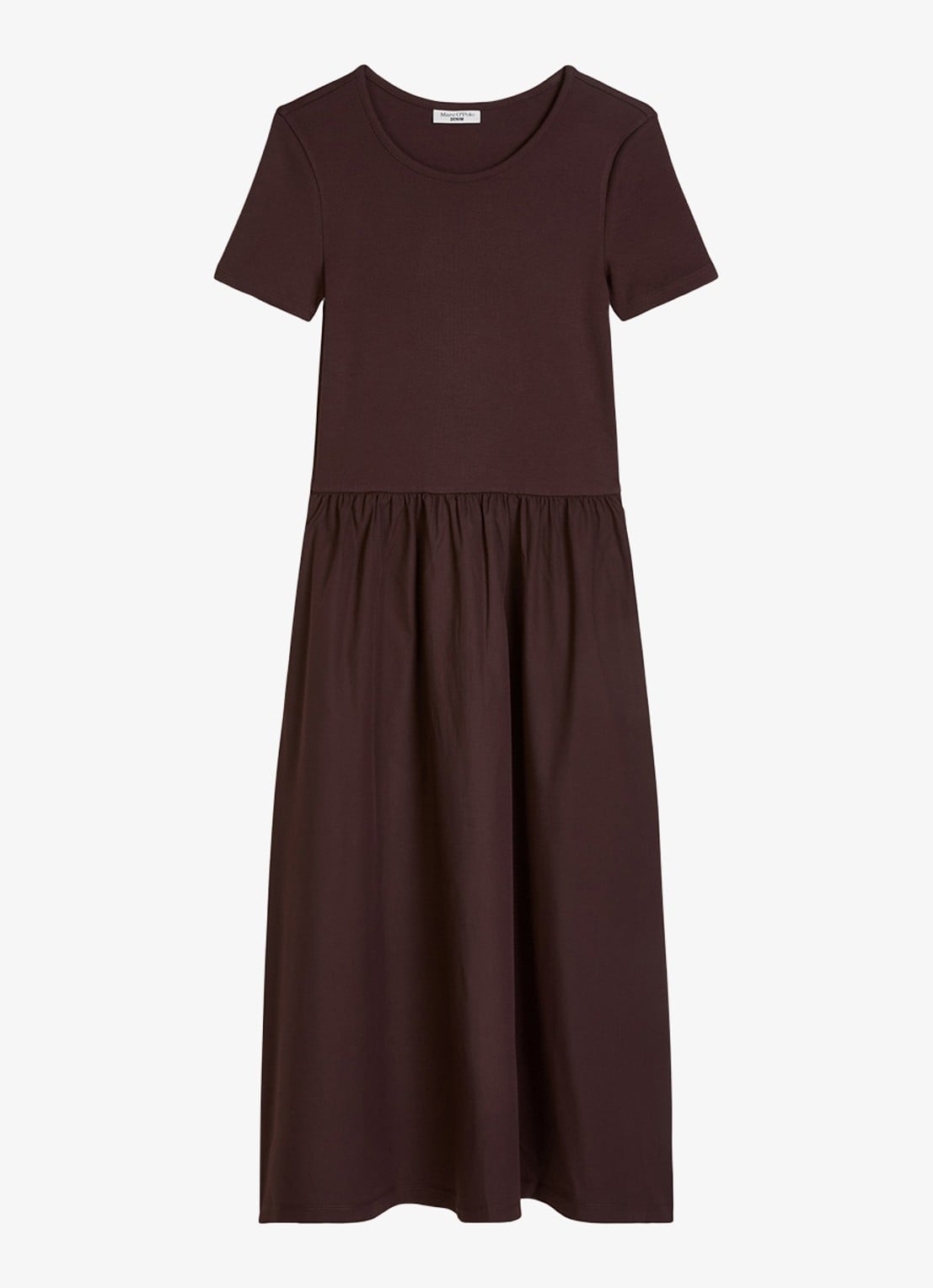 Marc O'Polo Denim Midi jurk met plooien - voorkant burnt aubergine-6929 / paars