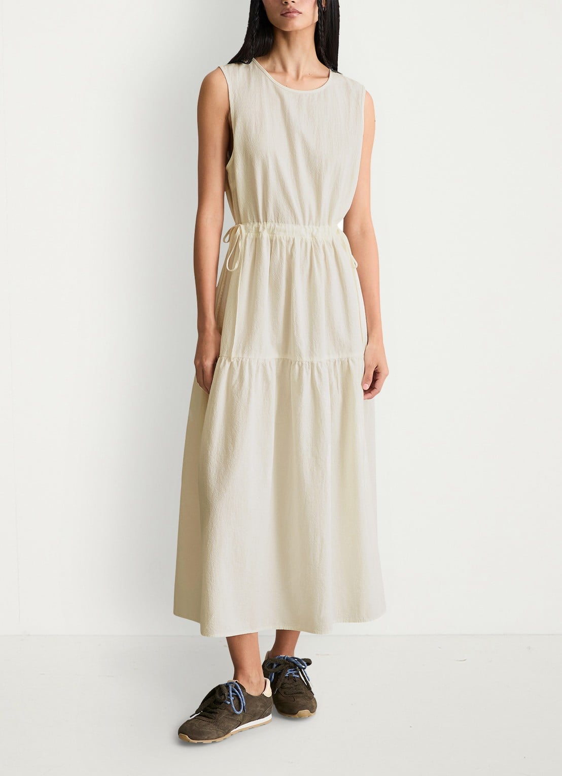 Marc O'Polo Denim Midi jurk met rugdecolleté - voorkant 2 silky white-1183 / wit