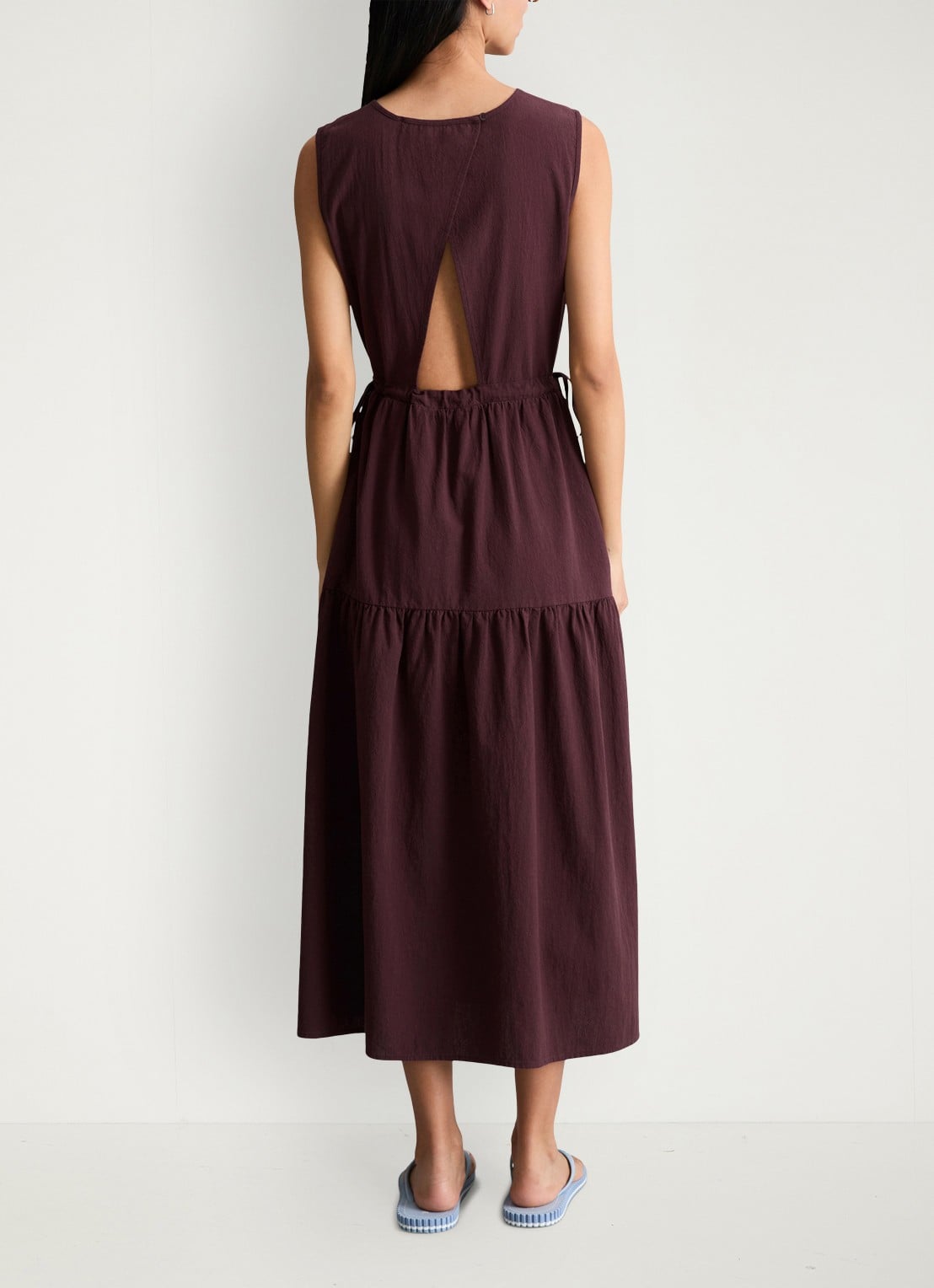 Marc O'Polo Denim Midi jurk met rugdecolleté - achterkant 3 burnt aubergine-6929 / paars